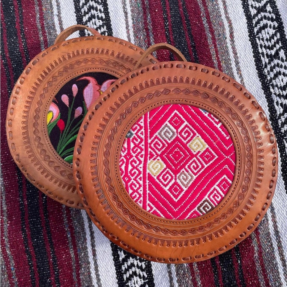 Authentic Mexican Large Round Leather Crossbody Bag